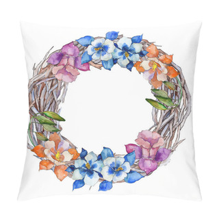Personality  Watercolor Colorful Aquilegia Flower. Floral Botanical Flower. Frame Border Ornament Square. Aquarelle Wildflower For Background, Texture, Wrapper Pattern, Frame Or Border. Pillow Covers