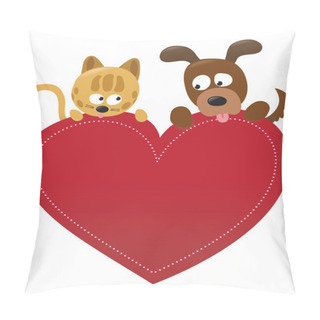Personality  Illustration Of Valentine Cat And Dog Holding Heart Pillow Covers