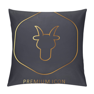 Personality  Aries Bull Head Front Shape Symbol Golden Line Premium Logo Or Icon Pillow Covers