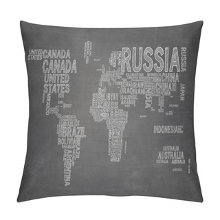 Personality  World Map Composed From Country Names On Black Blackboard Pillow Covers