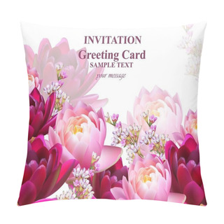 Personality  Invitation Or Greeting Card With Water Lily Flowers Vector Background Illustrations Pillow Covers