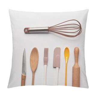 Personality  Flat Lay With Cooking Utensils On Grey Background  Pillow Covers