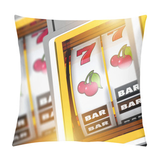 Personality  Triple Sevens Casino Slot Machines Concept 3D Illustration. Gambling Industry Theme. Pillow Covers