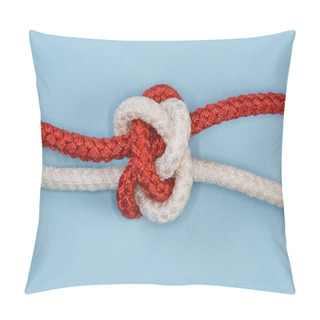 Personality  Tightened Decorative Rope Diamond Knot, Also Known As Knife Lanyard Knot, View Close-up On A Blue Background Pillow Covers