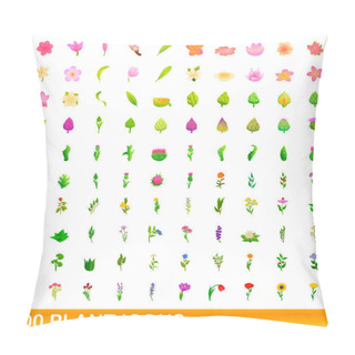 Personality  100 Plant Icons Set, Cartoon Style Pillow Covers