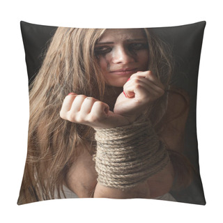 Personality  Young Woman With Tied Up Hands  Pillow Covers