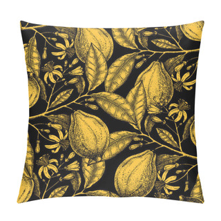 Personality  Ink Hand Drawn Citrus Fruits Backdrop. Gold Foil Lemons Seamless Pillow Covers