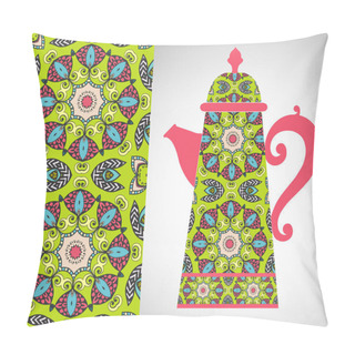 Personality  Teapot With Decorative Ornament And Seamless Pattern Pillow Covers