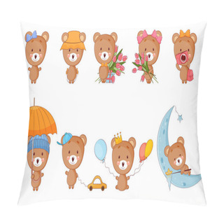 Personality  Cute Cartoon Baby Bear Set. Vector Illustration. Pillow Covers