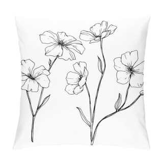 Personality Vector. Isolated Flax Flowers Illustration Element On White Background. Black And White Engraved Ink Art. Pillow Covers