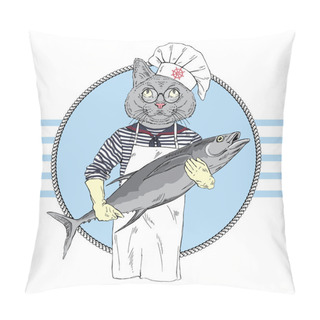 Personality  Cat Ship Cook With Big Fish, Pillow Covers