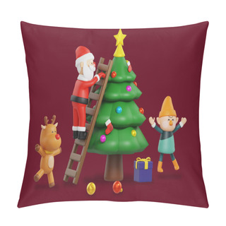 Personality  Surprise Santa Claus Of Decorating A Christmas Tree 3d Character Object Graphic Pillow Covers