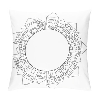 Personality  Houses Doodles In Circle Pillow Covers