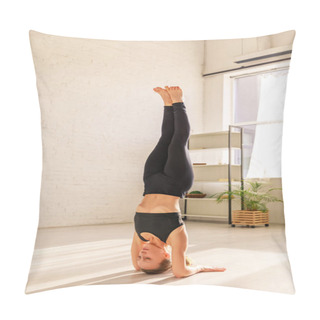 Personality  Attractive Girl Doing Handstand In Yoga Studio  Pillow Covers