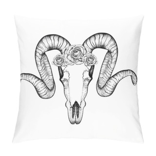 Personality  Hand Drawn  Goat Skull With Roses Doodle Vector Illustration. Do Pillow Covers