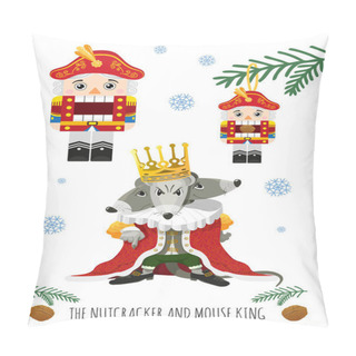 Personality  Cute Nutcracker From A Winter Christmas Fairy Tale And The Evil Mouse King. Set On A White Background. Funny Flat Style For Holiday Cards, Posters For Christmas, New Year. Pillow Covers