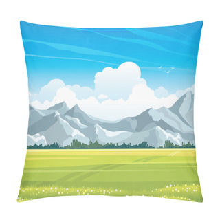 Personality  Summer Landscape With Meadow And Mountains Pillow Covers