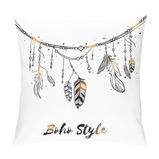Personality  Boho Style Card Design With Feathers. Pillow Covers