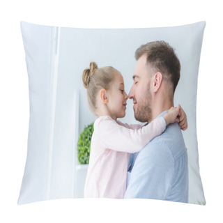 Personality  Father And Child Girl Embracing And Touching Noses Pillow Covers
