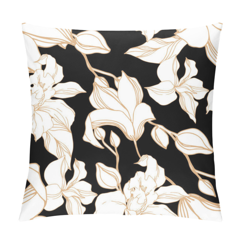Personality  Vector Orchid floral botanical flowers. Black and white engraved ink art. Seamless background pattern. pillow covers