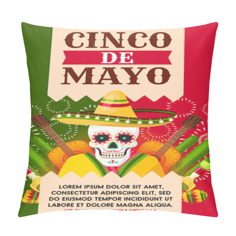 Personality  Mexican Cinco de Mayo card with skull in sombrero pillow covers