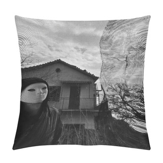 Personality  Masked Figure Behind Threaded Window Pillow Covers