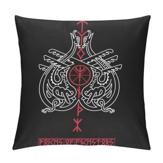 Personality  Design In Old Norse, Celtic Style. Mythological Animals And Old Norse Rune Symbols Pillow Covers