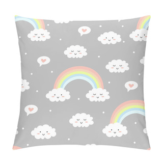 Personality  Cute Clouds With Rainbow On Grey Background. Seamless Pattern. Vector Illustration Pillow Covers