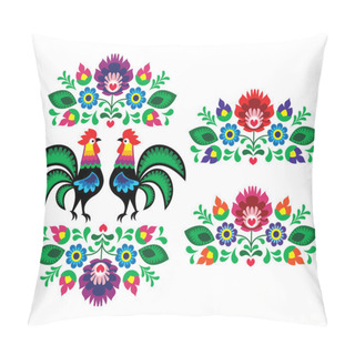Personality  Polish Ethnic Floral Embroidery With Roosters - Traditional Folk Pattern Pillow Covers