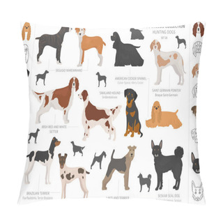 Personality  Hunting Dogs Collection Isolated On White Clipart. Flat Style. D Pillow Covers