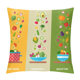 Personality  Concept Banners With Flat Vegetable Icons Pillow Covers