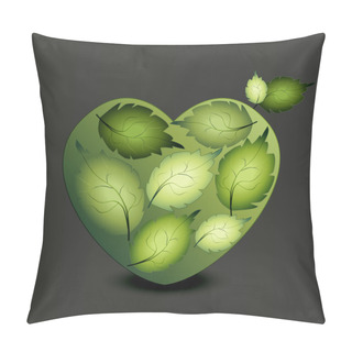 Personality  Heart Of Green Leaves. Vector Illustration. Pillow Covers