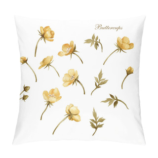 Personality  Watercolor Golden Buttercup Flowers Pillow Covers