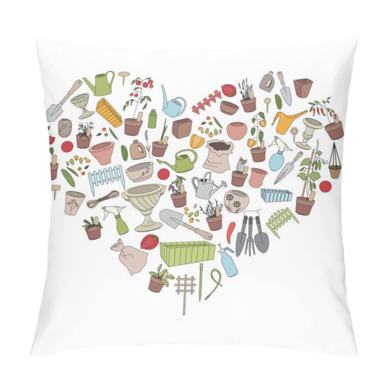 Personality  Round template with gardening tools, flower pots and vegetables pillow covers