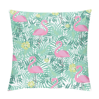 Personality  Seamless Pattern With Cute Pink Flamingo And Palm Leaves Pillow Covers