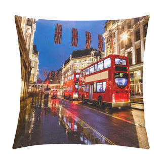 Personality  Red Bus On The Rainy Street Of London In The Night, United Kingd Pillow Covers