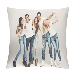 Personality  Smiling Group Of Friends With Dog Pillow Covers
