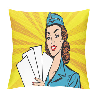 Personality Girl Retro Stewardess With White Forms Brochure Ticket Pillow Covers