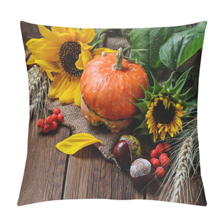 Personality  Autumn Still Life With Pumpkin And Sunflower Pillow Covers