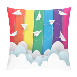 Personality  Many White Paper Planes Fly On The Background Rainbow Colorful Pillow Covers