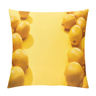 Personality  Fresh Ripe Whole Lemons On Yellow Background With Copy Space Pillow Covers