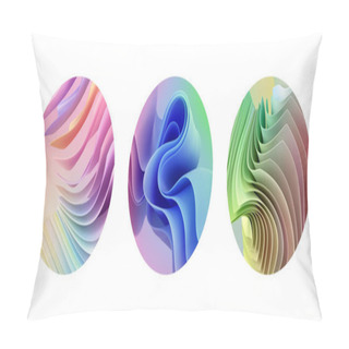 Personality  3d Render, Set Of Assorted Round Stickers With Colorful Ruffles Folds And Curvy Lines. Circles Isolated On White Background Pillow Covers