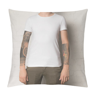 Personality  Man In Blank White T-shirt Pillow Covers