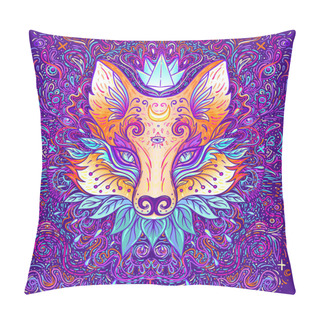 Personality  Cute Fox Face Over Psychedelic Ornate Pattern. Character Tattoo Design For Pet Lovers, Artwork For Print, Textiles. Detailed Vector Illustration. Pillow Covers