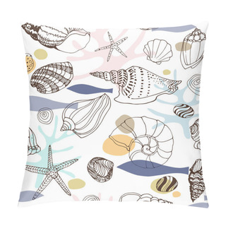 Personality  Marine Abstract Seamless Pattern With Hand Drawn Seashells, Starfish Pillow Covers