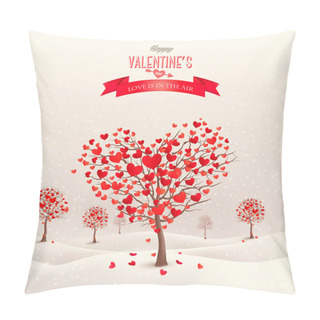 Personality  Valentine Background With Heart Shaped Trees. Vector. Pillow Covers