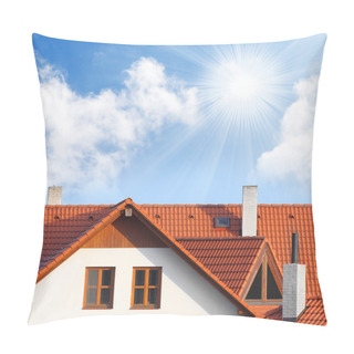Personality  Rustic Roof And Sunny Sky. Easy Living And Mortgage Concept. Pillow Covers