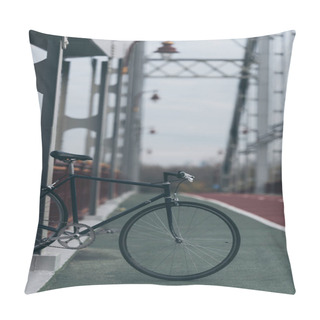 Personality  Vintage Bike On Pedestrian Bridge On Cloudy Day Pillow Covers