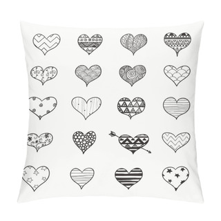 Personality  Vector Hand Drawn Heart Shapes With Doodle Patterns Pillow Covers