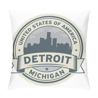 Personality  Stamp Or Label With Name Of Detroit, Michigan Pillow Covers